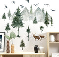 Watercolor Mountain Pine Tree Wall Decals Forest Tree Woodland Deer Birds Wall Stickers for Kids Bedroom Newsery Living Room Wall Decor