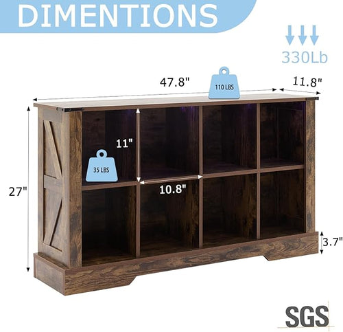 8 Cube Storage Organizer, Wood Cube Bookshelf with LED Lights, Horizontal Storage Cubes, Kids Bookshelf, Display Cabinet Cubby Shelf for Living Room Home Office Bedroom, Brown