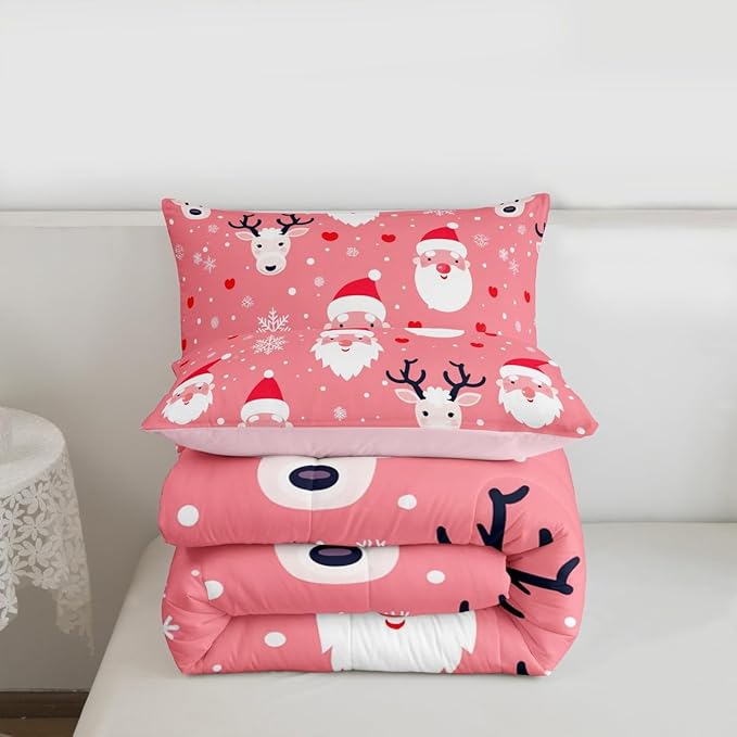 Feelyou Christmas Comforter Set All Season Santa Deer Bedding Set with 2 Pillow Cases Snowflake Microfiber Kids Queen Bedclothes Bedroom Decor Duvet Quilt Breathable Soft Lightweight