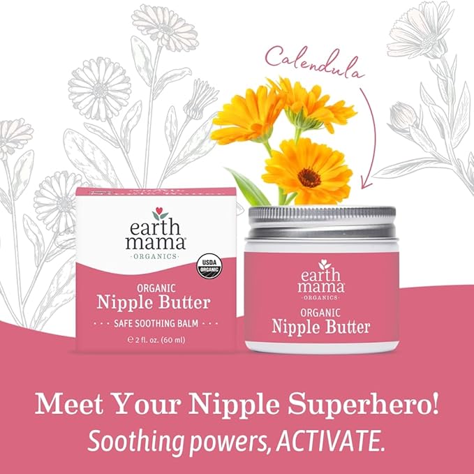 Earth Mama Organic Nipple Butter™ | Nipple Cream Safe for Breastfeeding | Postpartum Essentials for Nursing | Non Lanolin Nipple Cream, 2 fl oz (3-Pk)