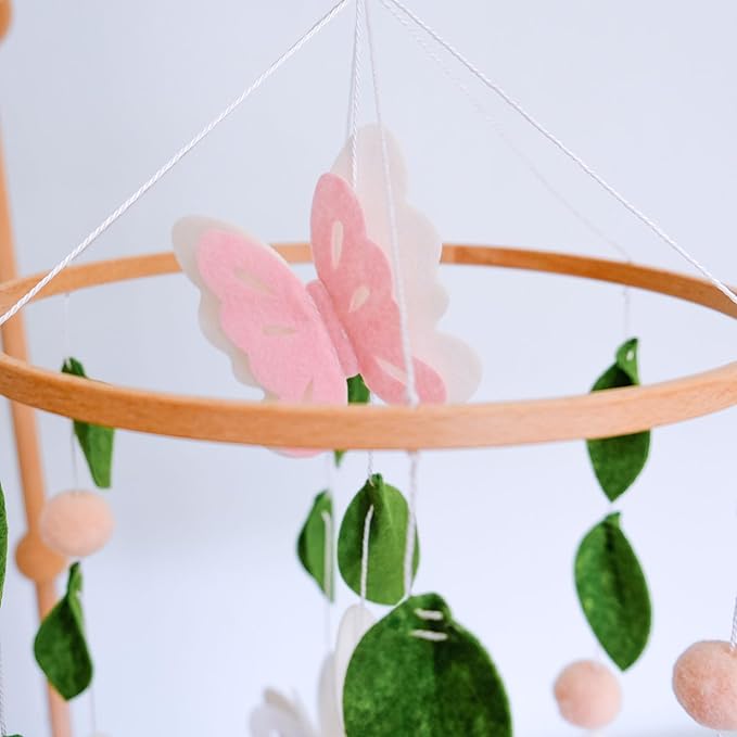Butterfly Mobile for Crib Girl, Pink and White Butterly Baby Crib Mobile, Nursery Mobile Decoration