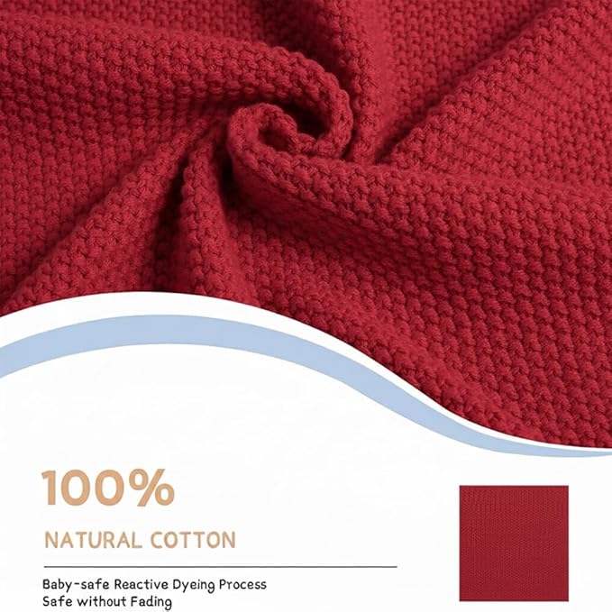 Baby Knit Blanket Soft Breathable Cotton Scallop Border Blankets Newborn Knitted Blanket Swaddle Blankets Gifts for Baby Newborn Toddler Shower Boy Girl New Mom Birthday Christmas Red 30x30