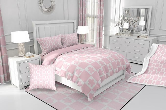Feelyou Christmas Bedding Set Soft for Boys Girls,Checkered Comforter Set Full Gingerbread Man Duvet Quilt Microfiber Xmas Decorations Bedroom Decor Pink 3 Pcs with 2 Pillow Cases Soft Lightweight