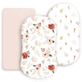 Stretchy Ultra Soft Bassinet Fitted Sheets 3 Pack, Universal Fitted for Bassinets Oval Rectangle Mattress, Pretty Bassinet Sheets for Baby Girls, Watercolor Rose Flora Orange Pink