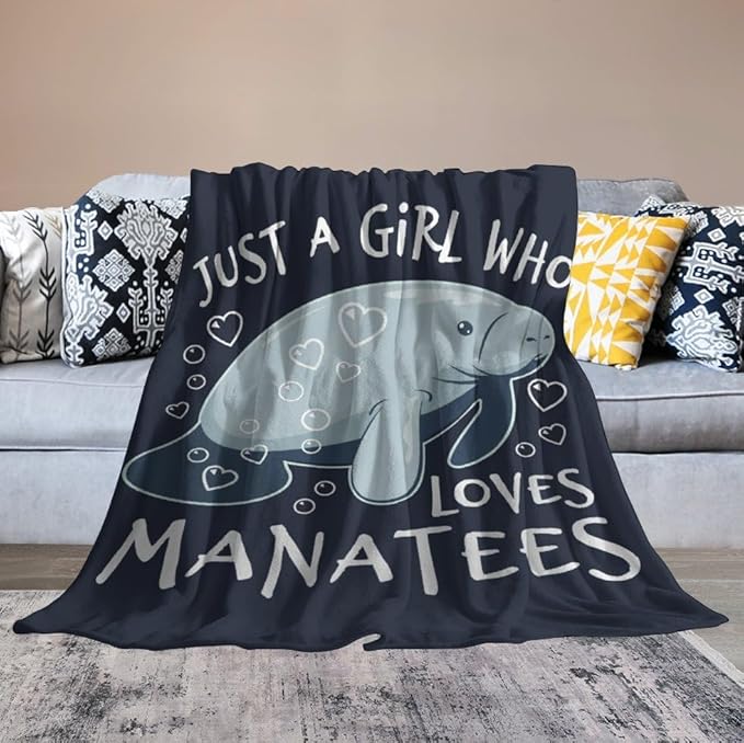 Just A Girl Who Loves Manatees Blanket Manatees Gifts for Girls Boys Woman Kids Lover Ocean Throw Blankets Soft Blanket Warm Fleece Flannel Plush Blankets for Bed Sofa Couch 40"x50"