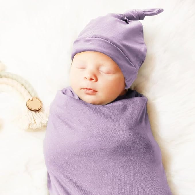 Newborn Swaddle Blanket with Hat Set Baby Swaddle Set Hospital Receiving Blankets for Girls Boys(Mauve)