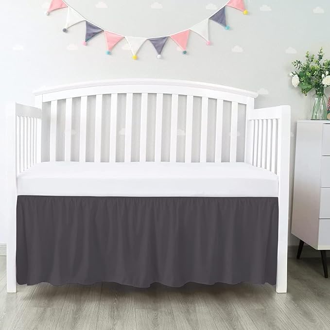 100% Egyptian Cotton, Nursery Crib Toddler (24" x 38" + 10") 800 Thread Count Crib Skirt Dust Ruffle, Bedding Skirts for Baby Boys or Girls, 10" Drop, Dark Grey Solid