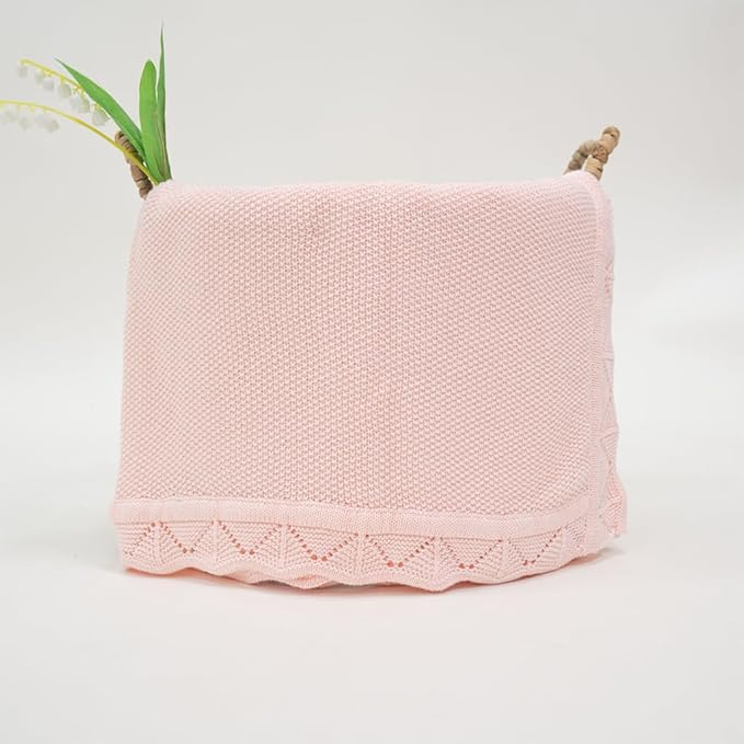 Baby Knit Blanket Soft Breathable Cotton Scallop Border Blankets Newborn Knitted Blanket Swaddle Blankets Gifts for Baby Newborn Toddler Shower Boy Girl New Mom Birthday Christmas Pink 30x40