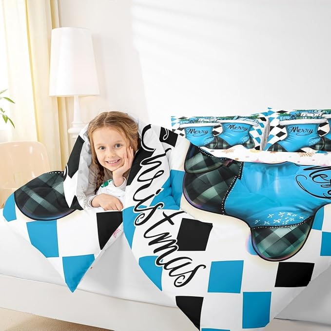 Feelyou Merry Christmas Kids Comforter Set Full Size Cartoon Shoes Bedding Set Duvet Quilt for Kids Boys Girls Bedroom Winter Decor Microfiber Ultra Soft Breathable