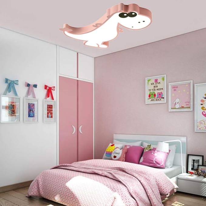 RUNNUP Creative Dinosaur LED Flush Ceiling Light Children Bedroom Light Chandelier Modern Decoration Stepless Dimming Pendant Lamps for Living Room Bedroom Kids Room,Pink