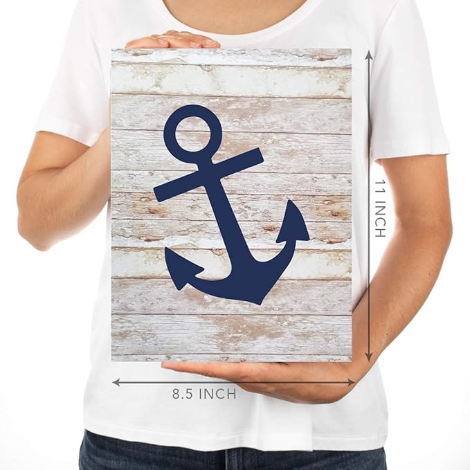 Andaz Press Personalized Ocean Nautical Sailor Theme Nursery Kids Bedroom Hanging Wall Art Decor, 8.5x11-inch, Rustic Distressed Wood, Anchor, 6-Pack, Custom Name Unframed Room Poster