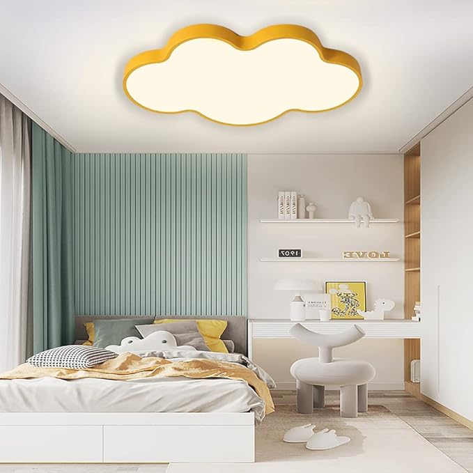 LED Ceiling Light Fixture,23 Inch Modern Cloud Shape Recessed Ceiling Lights, Dimmable Light,Yellow 36W Close to Ceiling Lighting Flush Mount Living Room Bedroom,3000K-6000K