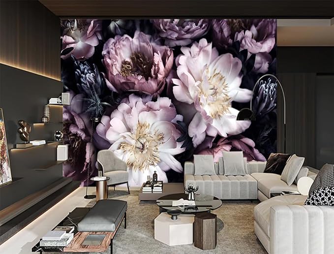 XMPMBM-Purple Peony Floral Fabric Wallpaper Living Room Bedroom Bathroom Wall Mural-W 176" X H 113"（138 Square Foot）