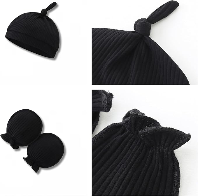 Baby Romper with Baby Mittens & Newborn Hats Footless Long Sleeve Solid Onesie Hi Im New Here
