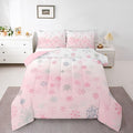 Feelyou Pink Snowflake Comforter Set Full, Glitter Snowflake Comforter for Boys Girls Winter Theme Bedding Set Winter Holiday Duvet Set Decorative 3Pcs