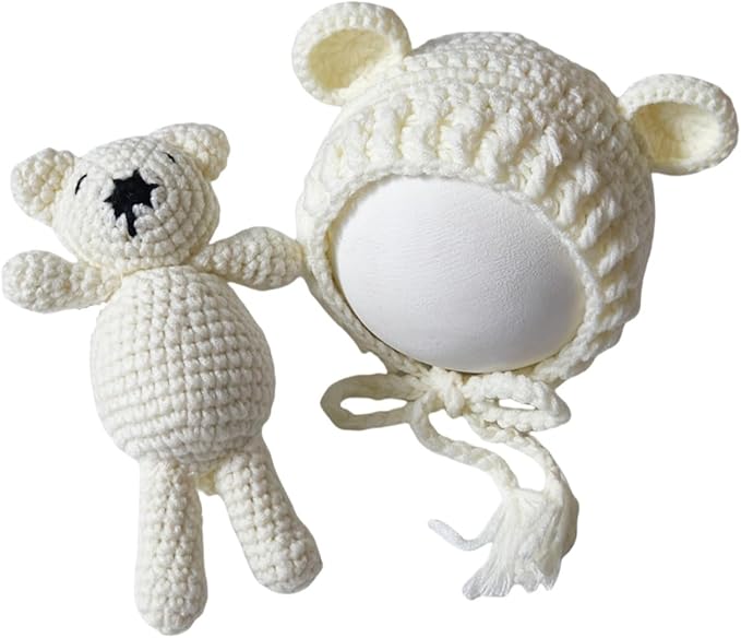 Zeroest Newborn Baby Boy Girl Photography Props Bear Hat Outfits Crochet Kint Handmade Cap Set for Newborn Photo Shoot