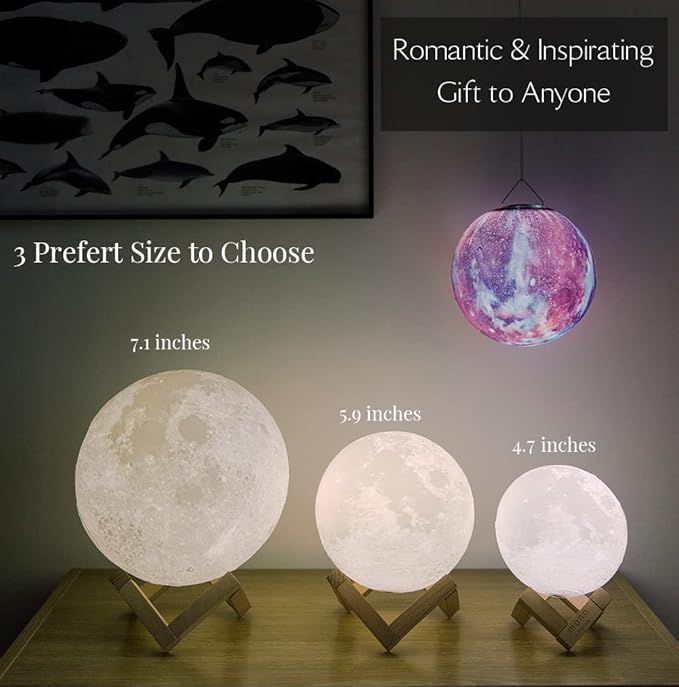 Moon Lamp, Moon Light, Moon Decorations, Cool Lamp, Moon Lamps for Adults, Decor for Boys, Thanksgiving, Christmas, 4.7 Inch, 16 Color Led
