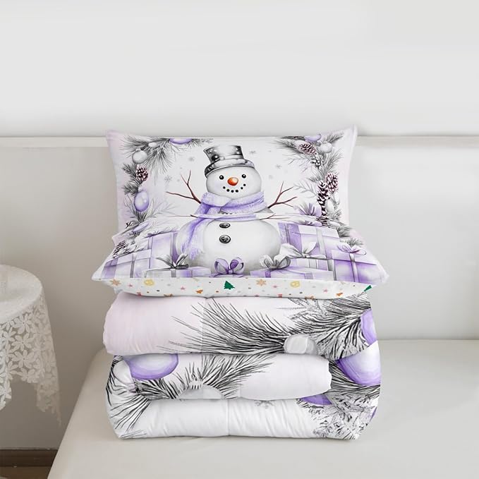 Feelyou Merry Christmas Bedding Set Soft for Boys Girls, Cute Snowman Comforter Set Full Size Duvet Quilt Microfiber Snowflake Bedroom Decor 3 Pcs with 2 Pillow Cases