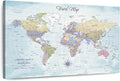 ElephantStock - Push Pin Travel Map World I Wall Art - Horizontal Canvas Wall Art - Living Room Wall Decor - Printmaking Map Canvas Art - Blue And Beige Decor - 51" x 34"