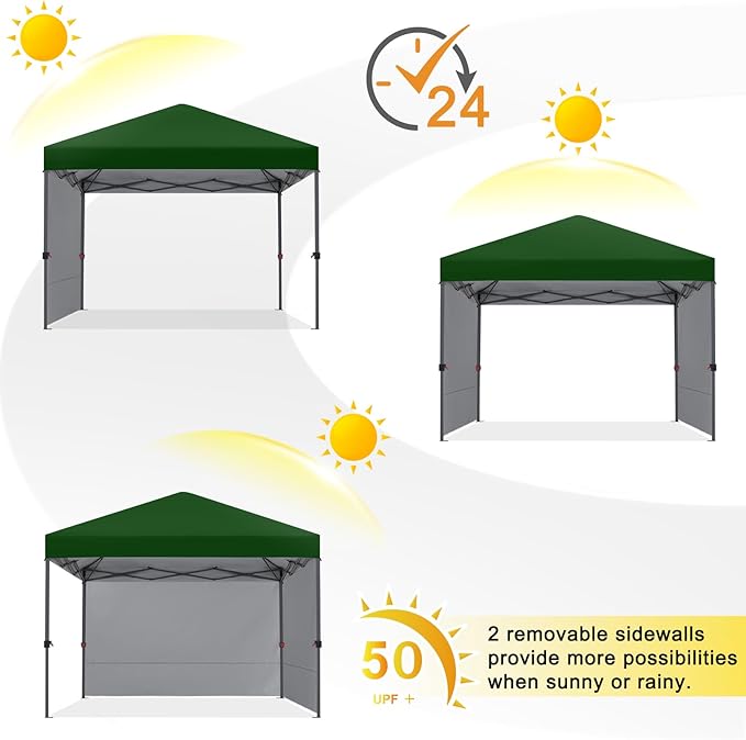 COOSHADE Pop Up Canopy Tent 10x10 with 2 Sidewalls, Outdoor Shade Instant Canopy Tents, Forest Green