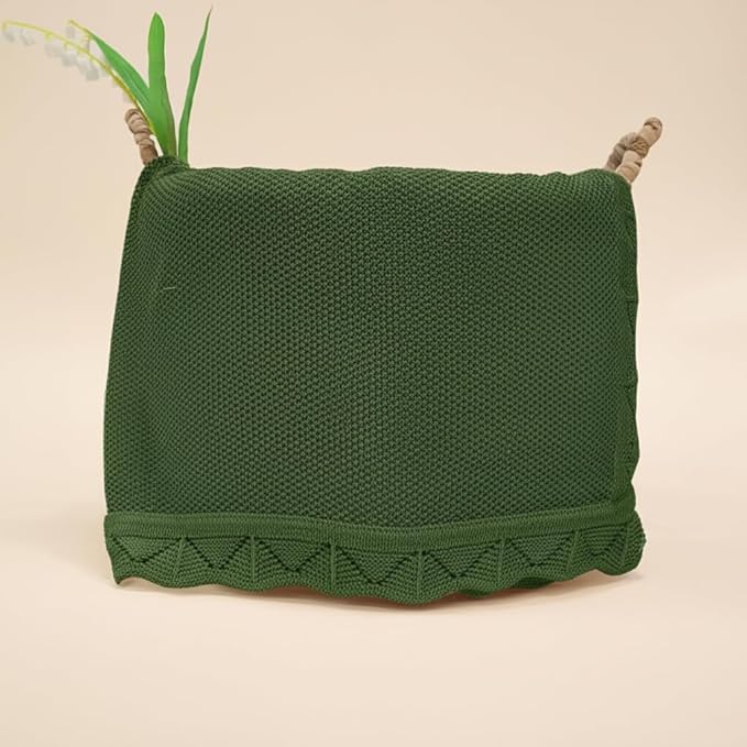 Baby Knit Blanket Soft Breathable Cotton Scallop Border Blankets Newborn Knitted Blanket Swaddle Blankets Gifts for Baby Newborn Toddler Shower Boy Girl New Mom Birthday Christmas Green 30x40