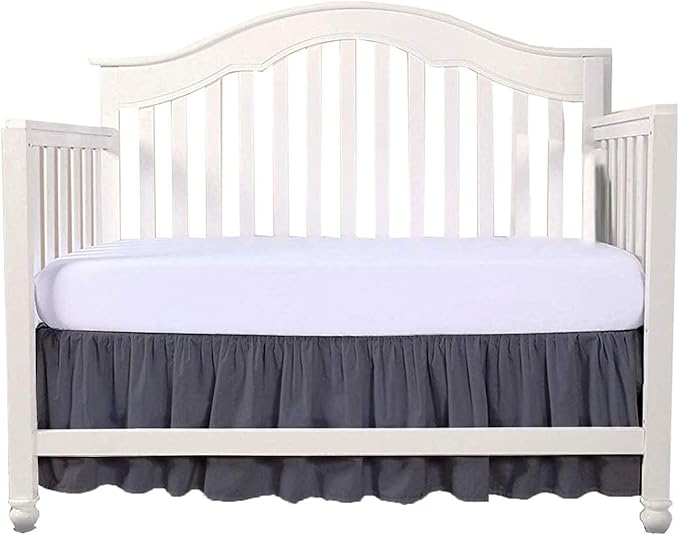 Crib Bed Skirt 28” x 52” with 14” Drop – Split Corners Dust Ruffle, Microfiber - Breathable, Durable, Elastic Adjustable Fit, Soft Nursery Bedding for Baby Boys & Girls, Dark Grey Solid