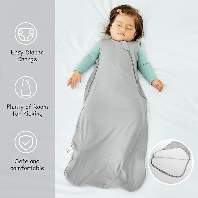 Supersoft Rayon Made from Bamboo Sleep Sack 24-36 Months 0.5 Tog Lightweight Toddler Sleep Sack 2t Baby Wearable Blanket 3t with 2-Way Zipper Summer Unisex Sleeping Bag for Babies - Gray