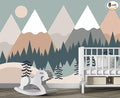 Children's Cartoon Mountain Peak Forest Sun Nursery Wall Mural Wallpaper 178" x 117"