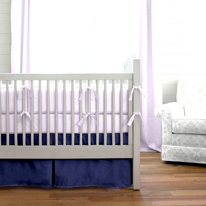 Cottington Lane Crib Bed Skirt Pleated Crib Skirt Dust Ruffle, 100% Natural Cotton, Nursery Crib Toddler Bedding Skirts for Baby Boys or Girls, 14" Soft Crib Dust Ruffle Drop Crib Skirt-Navy Blue