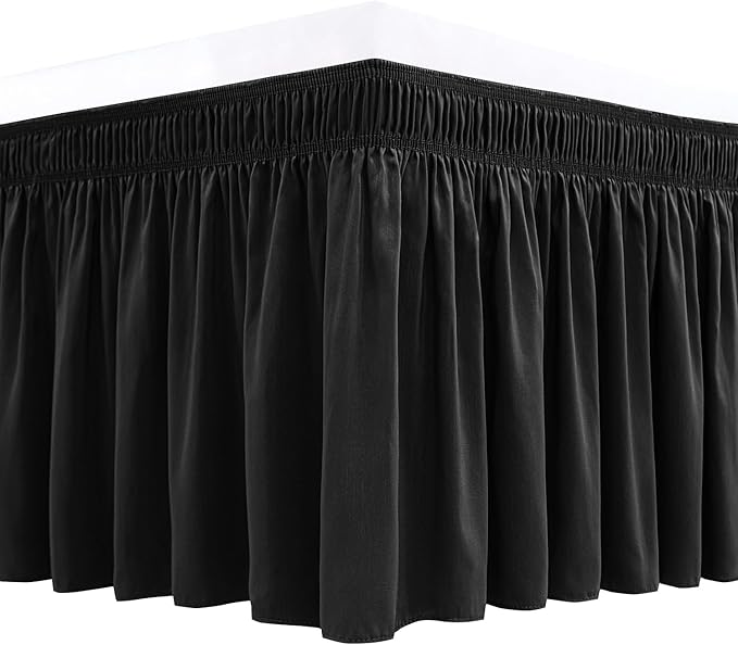 Biscaynebay Wrap Around Bed Skirts for Twin & Twin XL Beds 15" Drop, Black Adjustable Elastic Dust Ruffles Easy Fit Wrinkle & Fade Resistant Silky Luxurious Fabric Machine Washable