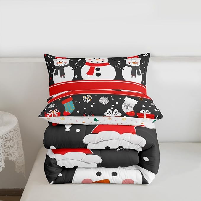 Feelyou Christmas Comforter Set Twin Size Snowman Bedding Set for Kids Boys Girls Snowflake Duvet Quilt New Year Gift Bedroom Decor Microfiber 2 Pcs with 1 Pillow Cases