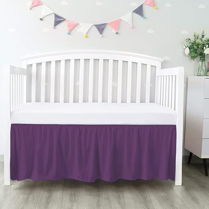 100% Egyptian Cotton, Nursery Crib Toddler (28" x 52" + 16") 800 Thread Count Crib Skirt Dust Ruffle, Bedding Skirts for Baby Boys or Girls, 16" Drop, Plum Solid