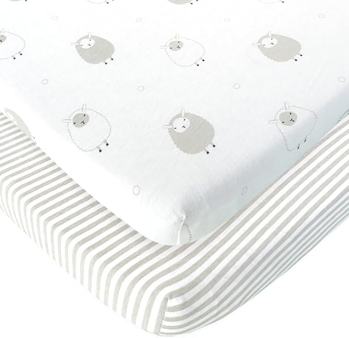 Bassinet Fitted Sheets Compatible with MiClassic Bassinet – Fits 20 x 35 Bedside Sleeper Mattress Perfectly – No-Bunching – Snuggly Soft Breathable Jersey Cotton – 2 Pack