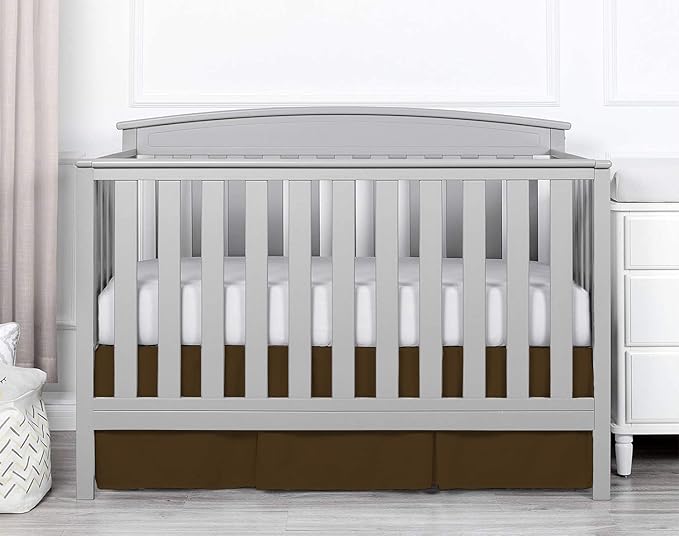 Box Pleated Crib Bed Skirt Premium 100% Cotton 800 Thread Count Nursery Crib Toddler Bedding Crib Bedskirt for Baby Boys or Baby Girls, (28" x 52") + 14" Drop Lenght - Chocolate Solid