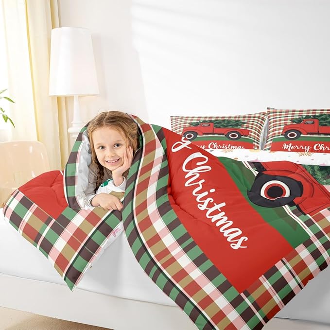 Feelyou Merry Christmas Kids Comforter Set Twin Size Christmas Tree Bedding Set Snowflake Duvet Quilt for Kids Boys Girls Bedroom Winter Decor Microfiber Ultra Soft Breathable