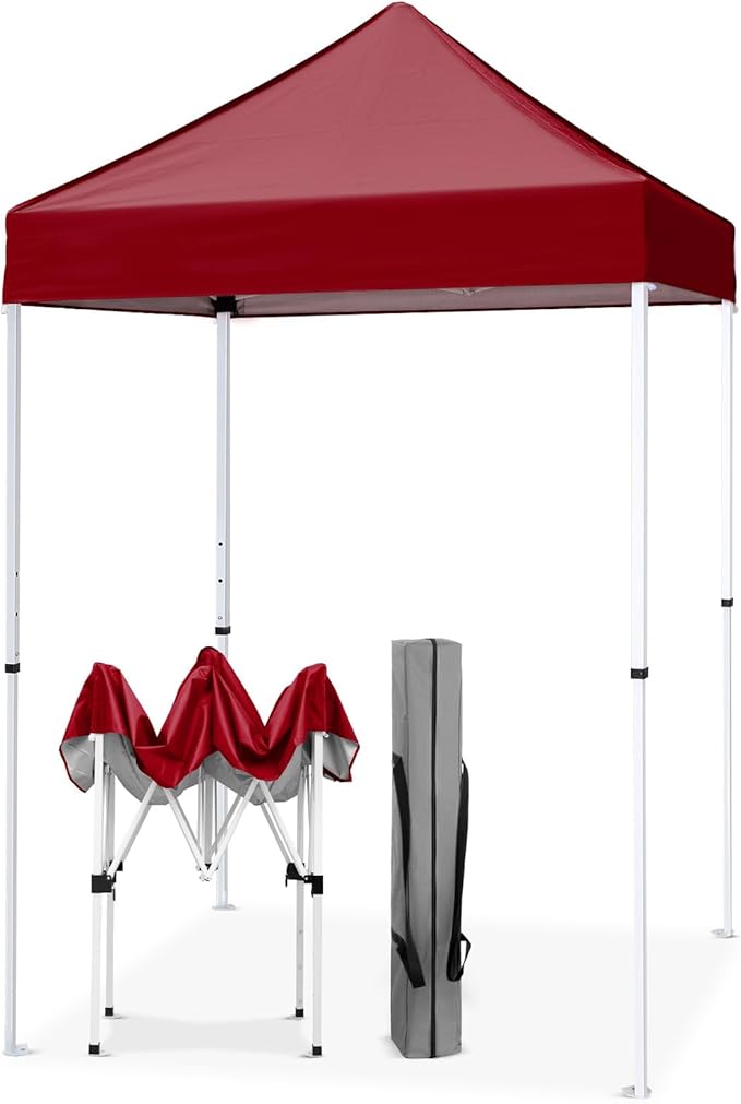 EAGLE PEAK 5x5 Pop Up Canopy Tent Instant Outdoor Canopy Easy Set-up Straight Leg Folding Shelter, Burgundy