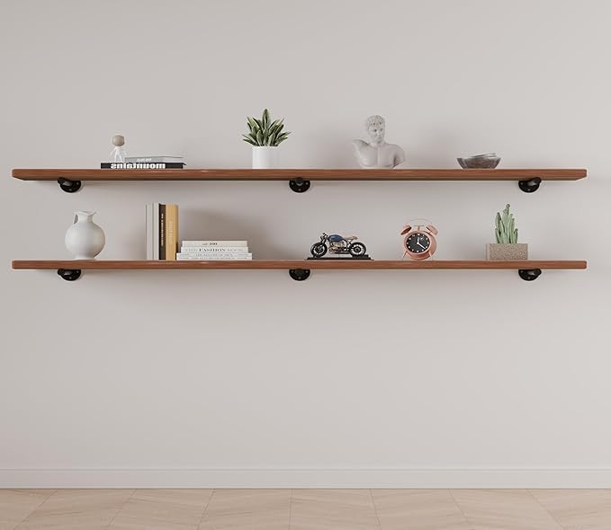 IEO Floating Shelves for Wall Shelf 72 inches Long 11.8" Extra Width Farmhouse Bathroom Decor Bedroom Kitchen Shelves Living Room Wall Mounted Set of 2, Rustic Brown Soild Wood