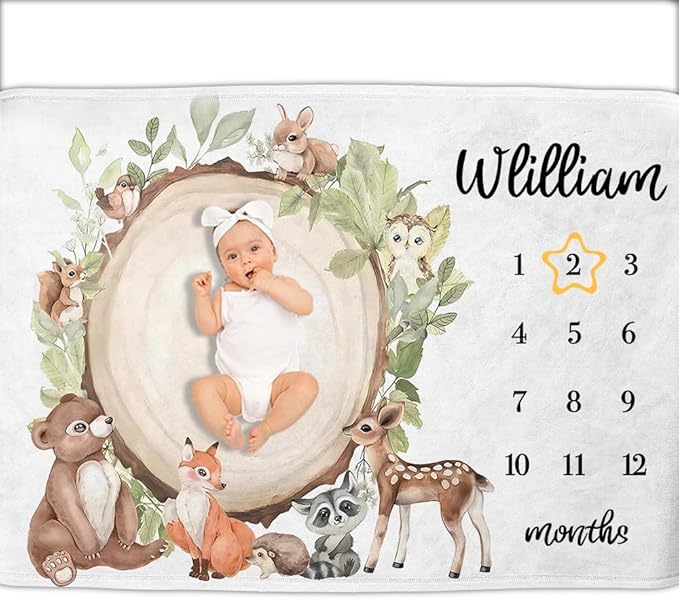 OLIVE OLIVIA Personalized Monthly Baby Milestone Blanket, Baby Months Blanket, Perfect Custom Newborn Gifts,30"x40"