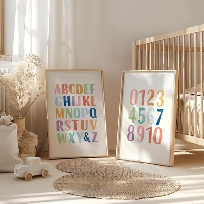 OZCONO Rainbow Alphabet and Numbers Poster for Kids, Educational Wall Art,Classroom Decor, Montessori Teaching, Toddler Learning (Unframed) (12x18)