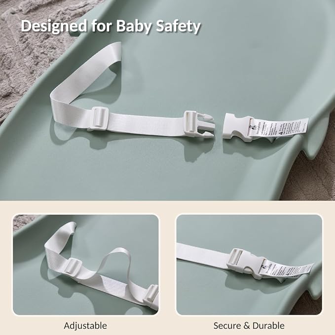 Luxury Little Portable EVA Baby Changing Pad Waterproof Changing Pad for Diaper Changes,Dressing,Baby Massage & Moisturizer Application,Soft & Non-Slip, Adjustable Safety Belt, Penguin Design,Green