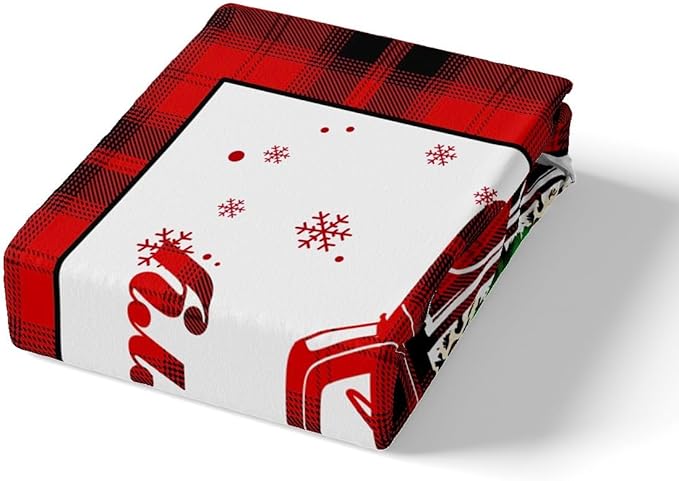 Xmas Truck Duvet Cover Set Full Size, Christmas Tree Snowflake Print Bedding Set 3pcs for Kids Boys Girls Bedroom Decor, New Year Theme Red Plaid Print Comforter Cover with 2 Pillowcases,No Comforter