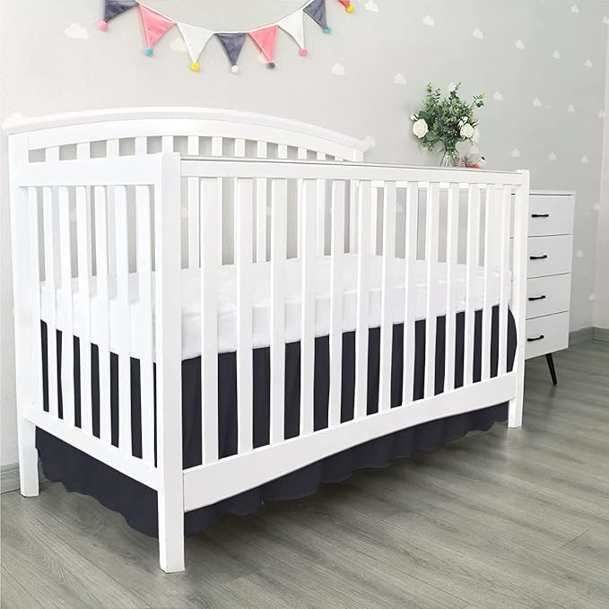 100% Egyptian Cotton, Nursery Crib Toddler (28" x 52" + 16") 800 Thread Count Crib Skirt Dust Ruffle, Bedding Skirts for Baby Boys or Girls, 16" Drop, Black Solid
