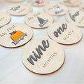 Monthly Baby Milestone and First Holiday Signs, Wooden Baby Months Disc Set 1-12, Hello World Newborn Announcement Props (Blue)