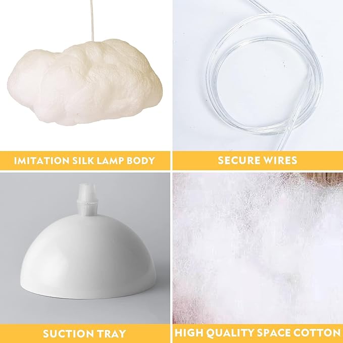 Modern Floating White Cloud Pendant Hanging Light Nordic Cotton Ceiling Light Fixture Girls Children's Living Room Bedroom Hotel Lobby Restaurant Clothing Store Chandelier (23.7Inch)