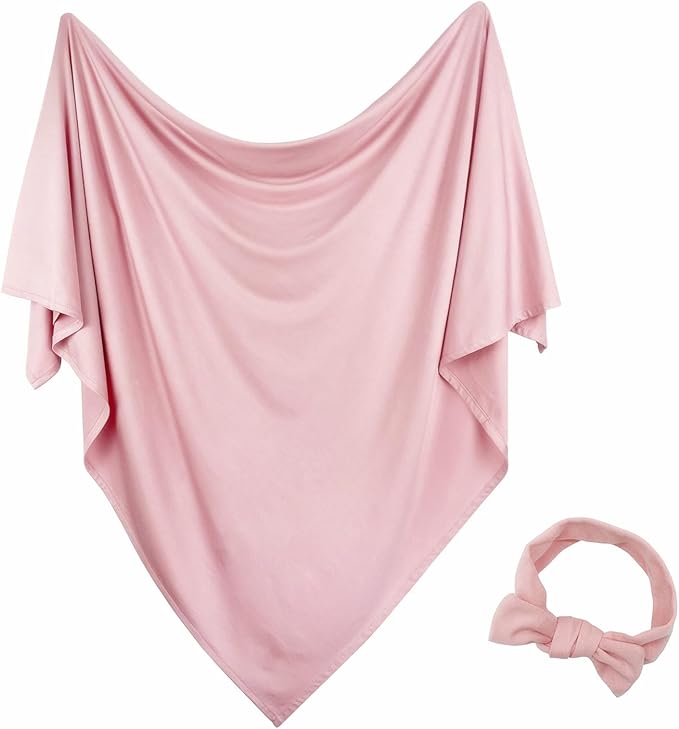 Newborn Swaddle Blanket with Hat Set Baby Swaddle Set Hospital Receiving Blankets for Girls Boys(Blush,35"*35")
