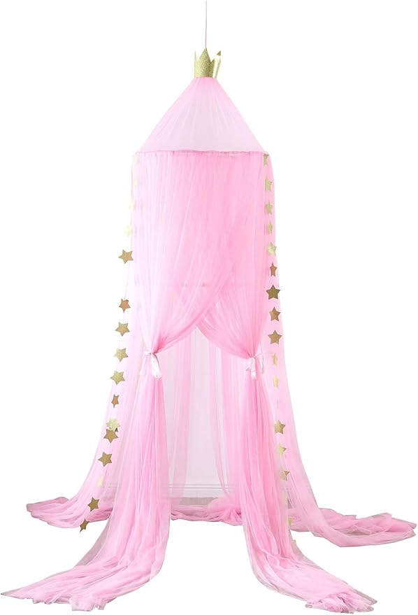 Princess Bed Canopy for Girls and Kids Hanging Mosquito Net for Baby Crib Nook Castle Game Tent Nursery Play Room Decor(Pink)