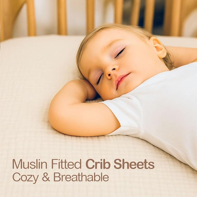 Mère & Moi Muslin Fitted Crib Sheets – 100% Cotton, Ultra-Soft & Breathable Baby Bedding for Standard Crib & Toddler Mattress (28” x 52”) - 2 Pack (Pink and Cream)