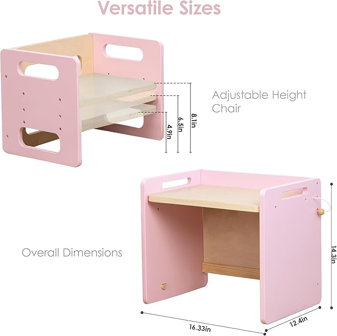 Montessori Weaning Table and Chair Set - Adjustable Design for Toddlers, Ideal for Mealtime, Learning, and Play, Pink