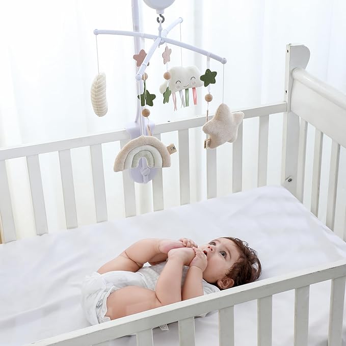 Crib Mobile 35 Lullaby Muisc, Cotton Baby Mobiles for Cribs & Pack N Play, Easy to Install, Stuffed Animals Hanging Toys Newborn Boys & Girls, Star Nursery Decor
