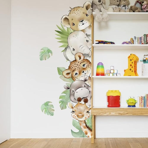 55.1 x 15.7 Inch Watercolor Jungle Animal Wall Decals Forest Animal Wall Sticker Elephant Tiger Giraffe Decals for Baby Nursery Playroom Bedroom Classroom Kindergarten Wall Decor
